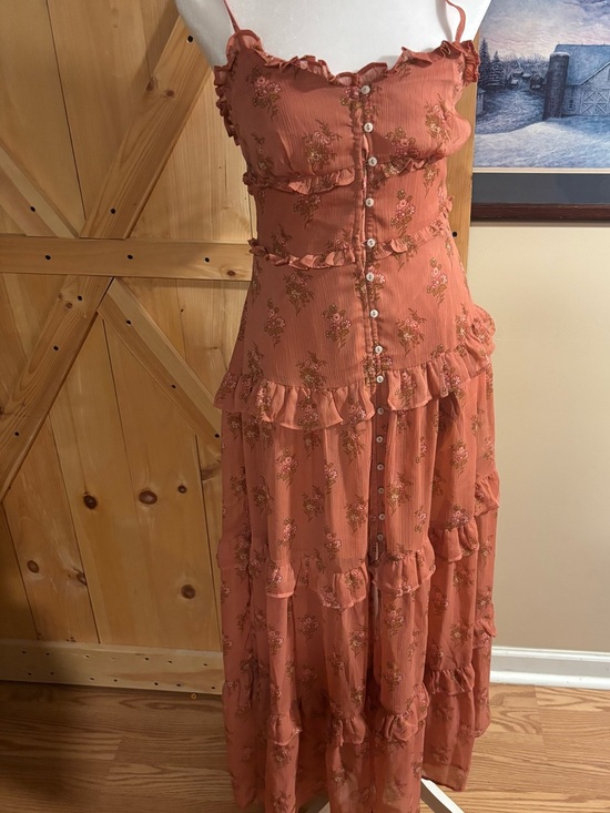 American Eagle Outfitters Dresses & Skirts - American Eagle Outfitters Rust Floral Ruffle Maxi Dress button up  spaghetti